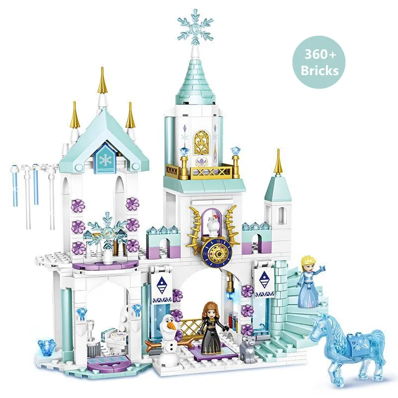 Disney Frozen 2 Castillo de Bloques de Construcción Elsa Anna Princesa Mágico Castillo de Hielo Ladrillos Conjunto de Juguetes para los Niños del Bloque de Juguetes de Regalo 3