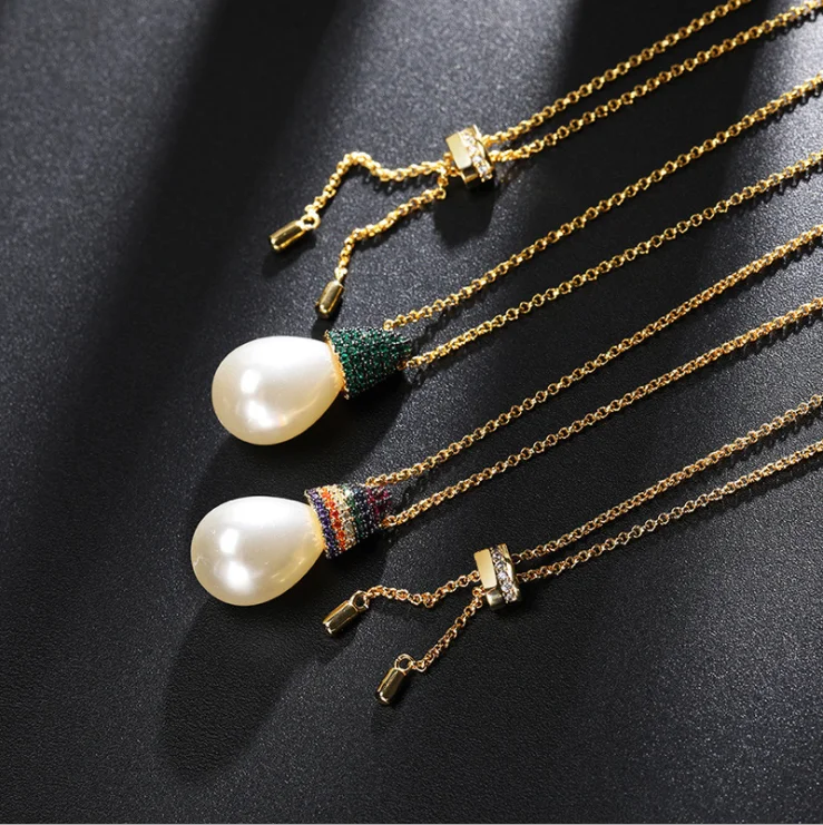 Cristal de circón collar ajustable producto nuevo arco iris barroco collar de perlas de la moda femenina nicho de clavícula diseño de la cadena de sentido 3