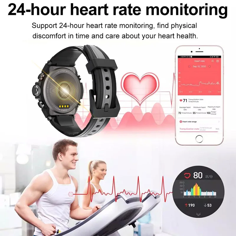 LIGE Reloj Inteligente de los Hombres de Música Bluetooth Monitor de Ritmo Cardíaco de la Actividad de Seguimiento de la Aptitud Reloj al aire libre del Deporte de la prenda Impermeable IP68 Smartwatch 3