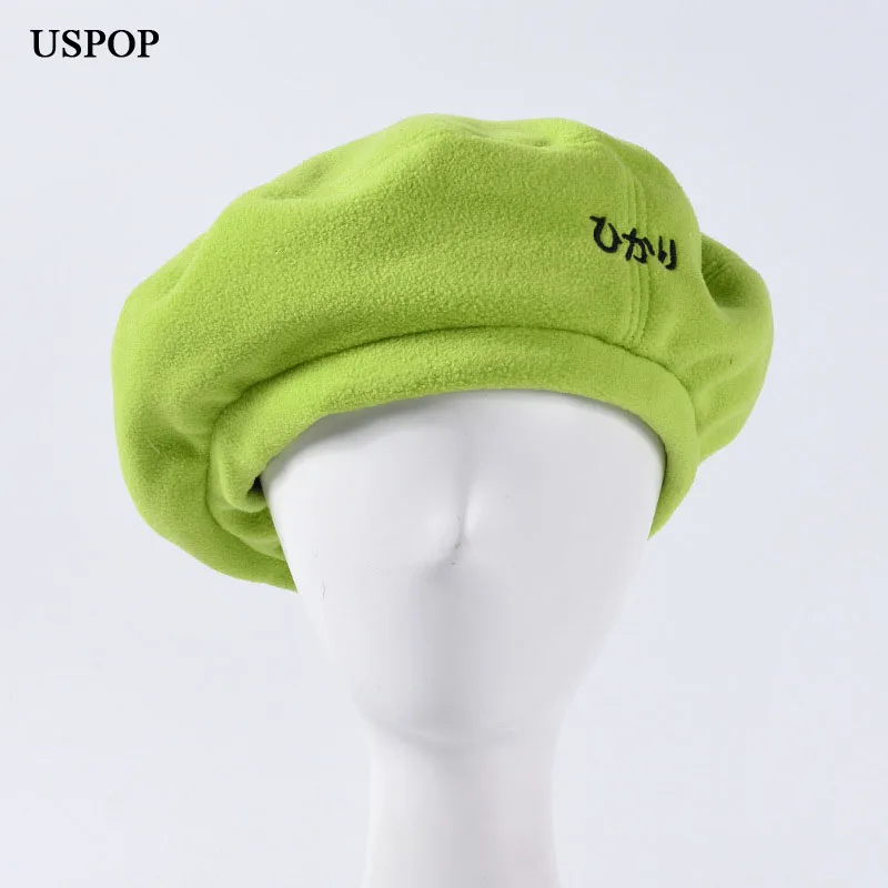 USPOP Nueva boinas las mujeres de la vendimia de forro polar boinas hembra caliente sombrero de invierno de color sólido pintor del sombrero de 3