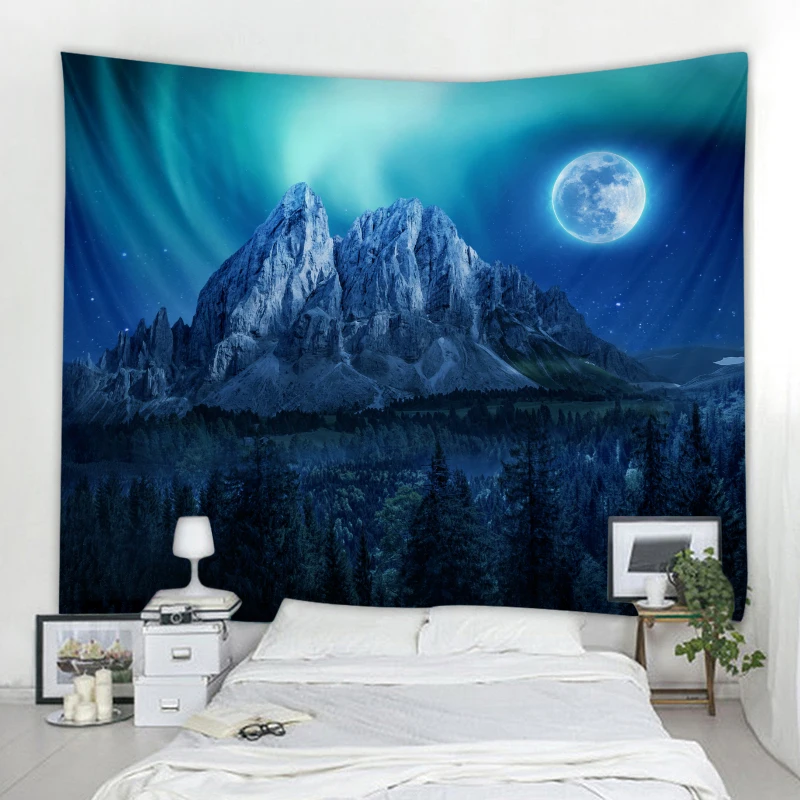 Alpine luna bajo el cielo de la noche impresa tapiz de fondo decoración de la pared de tela de varios tamaños 3