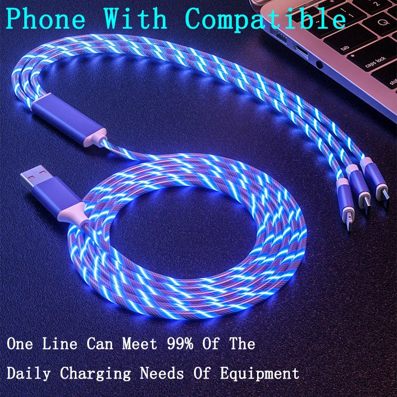 3 en 1 LED Cable de Carga Micro USB TypeC Cable del Cargador para el iPhone de Huawei, Samsung, Xiaomi Cable de Datos USB Cables Cable de Teléfono 3