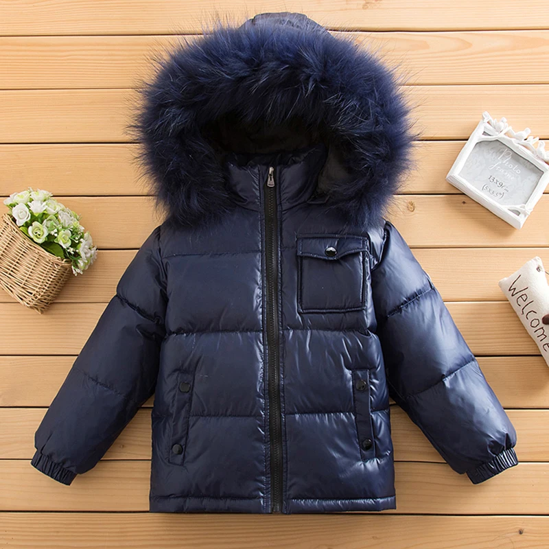 Nuevo estilo de las niñas chaquetas de invierno cálido Y Parkas sólido niños ropa de invierno de la moda de piel de niños chaquetas de moda traje de nieve 3