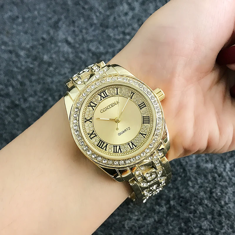 CONTENA de Lujo Reloj de Pulsera de las Mujeres Relojes de diamantes de imitación de la Moda de Oro Rosa Relojes de las Mujeres del Reloj Reloj Mujer Relogio Feminino 3