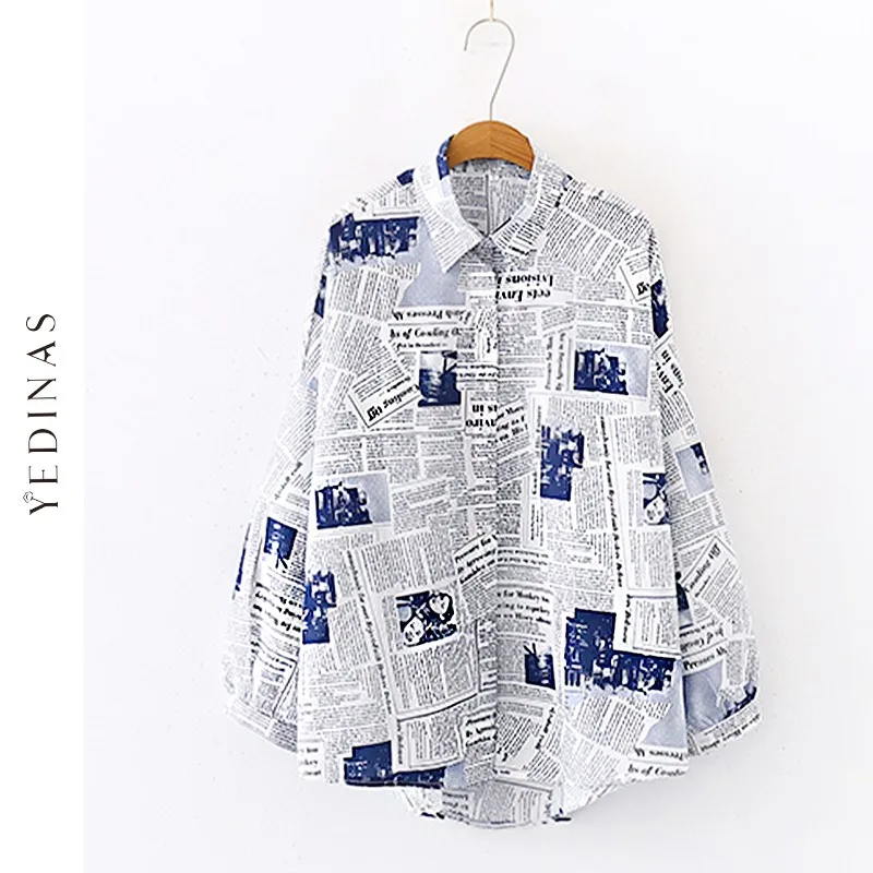 Yedinas Femenina Blusa de las Mujeres Ropa de manga Larga Camisa de la Impresión del Vintage de la Moda de Verano de las Señoras Casual Ropa de Otoño Tops 3