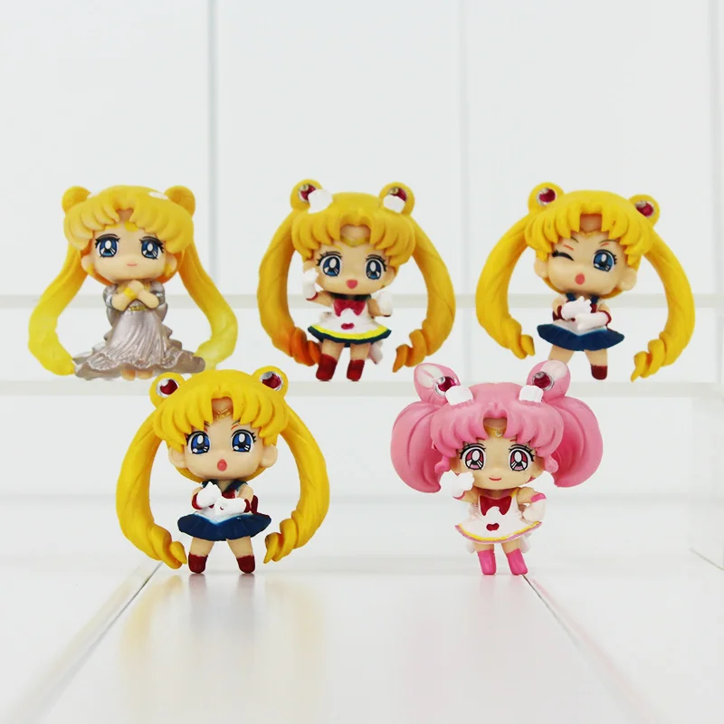 5Pcs/Lot de Anime Lindo Sailor Moon Tsukino Q Versión de PVC Figura de Acción Coleccionable de Juguetes de modelos de Muñecas para los Niños Gran Regalo 3