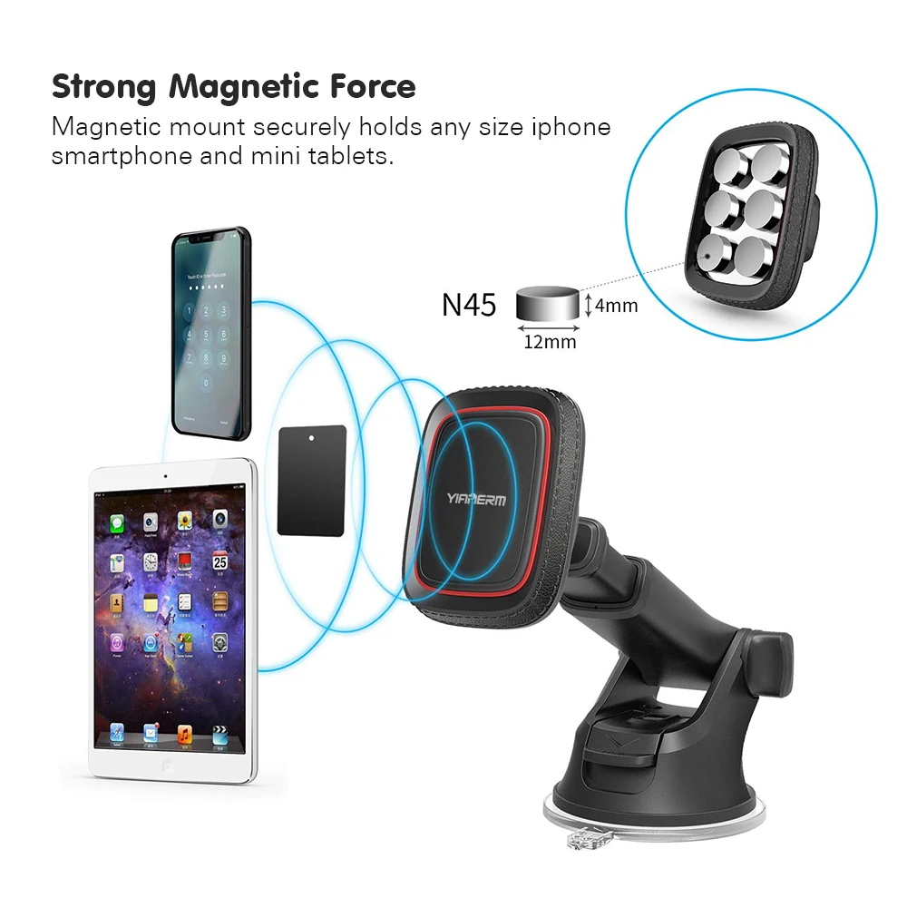 Yianerm Magnético de Teléfono para Coche soporte Para el iPhone Xs Max Tablero de soporte de Ventosa con Brazo Telescópico en Coche Para Samsung S9 3