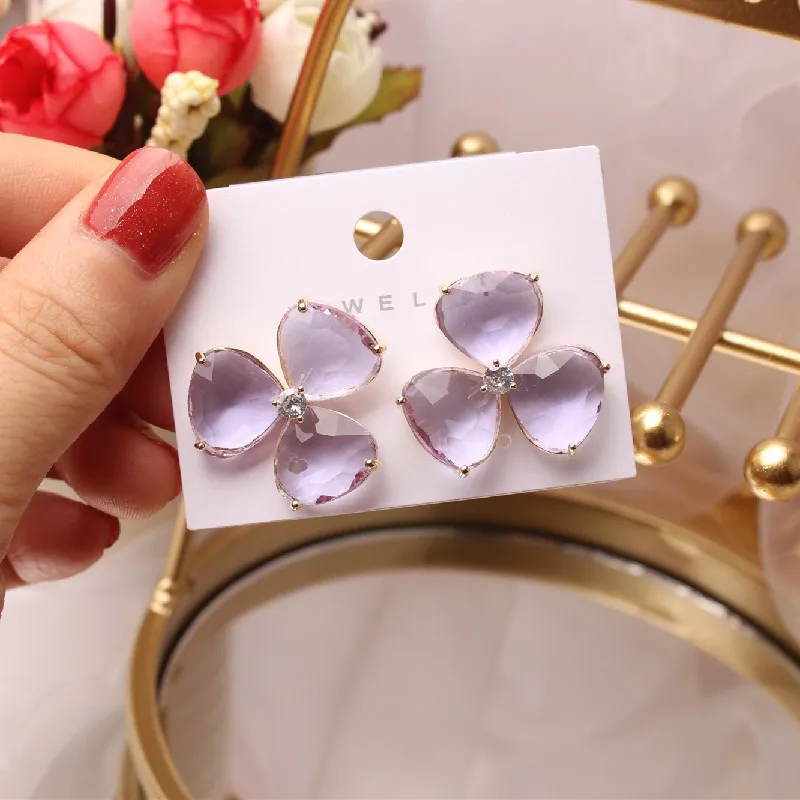 Corea del sur el nuevo diseño de la moda de joyería de cobre con incrustaciones de circón de cristal de la flor aretes de mujer fiesta en la playa de aretes 3