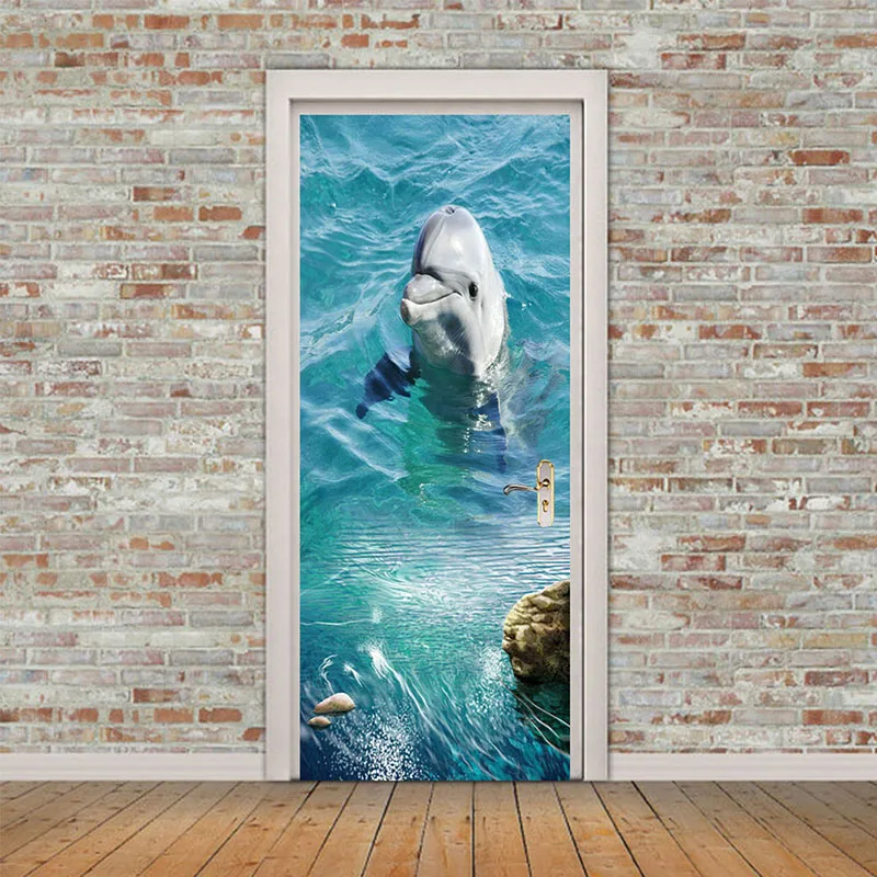 Auto Adhesivo Decal Decoración para el Hogar de los Delfines de Animales de Bricolaje Puerta de la etiqueta Engomada de la Marina de Papel para la Sala de estar de Pvc Impermeable de la Impresión 3D de la Foto Arte 3