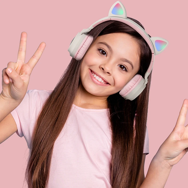 Lindo Gato Oído De Los Niños Inalámbrica Bluetooth 5.0 Auriculares Estéreo Plegable Ruido El Sonido De Los Auriculares Niños De Auriculares Para El Muchacho Niñas Con Micrófono 3
