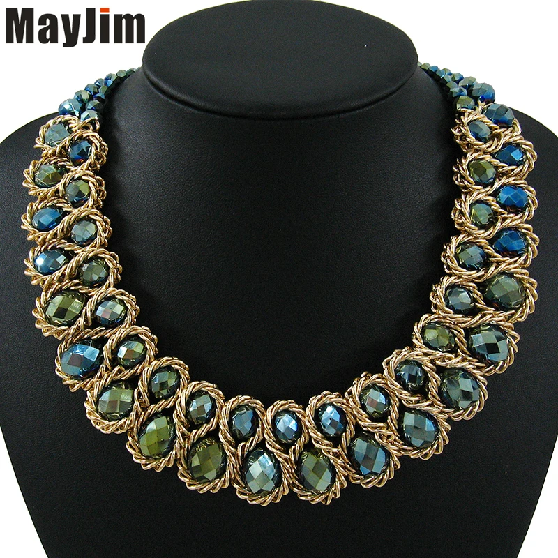 MayJim Declaración Gargantilla collar de la Mujer de Moda tejida a Mano gruesa Cadena de Oro de Cristal de Bolas collar Collares & Colgantes de Bisutería 3