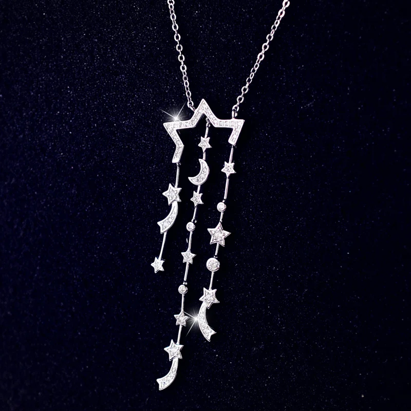 925 Plata Esterlina largo estrellas de circón Collares & Colgantes Para las Mujeres de Alta Calidad Esterlina de plata de la joyería 3