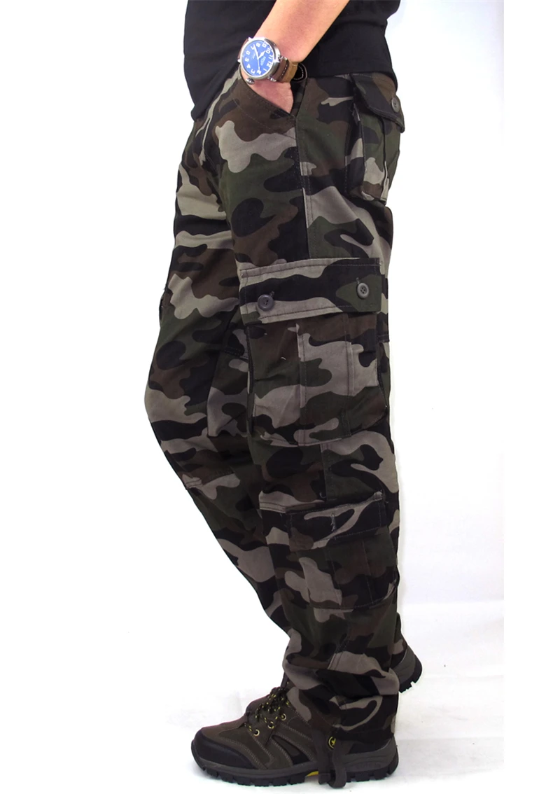 Mens Pantalones de Camuflaje Militar Holgados de Combate Multi-bolsillos Casual de Algodón Pantalones de Peto de Ejército Táctico Pantalones Más el Tamaño de 44 3