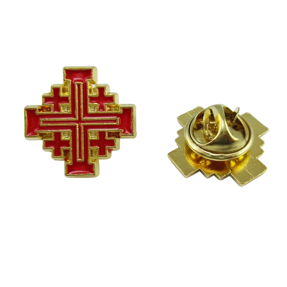 100pcs de Esmalte Rojo dorado Cruzados Cristianos de Jerusalén Cruz Pin con el Embrague de nuevo 3