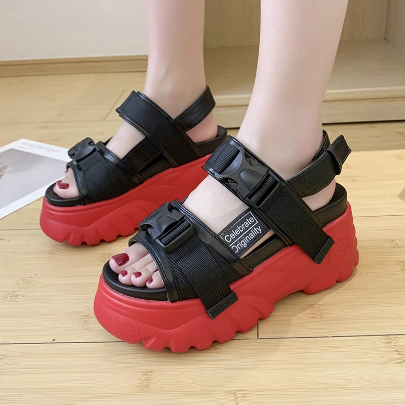 8 cm/3.1 pulgadas de Altura Sandalias de Cuña de Espesor Inferior a las Mujeres de la Moda de Zapatos de Altos Tacones de Suela Roja 3