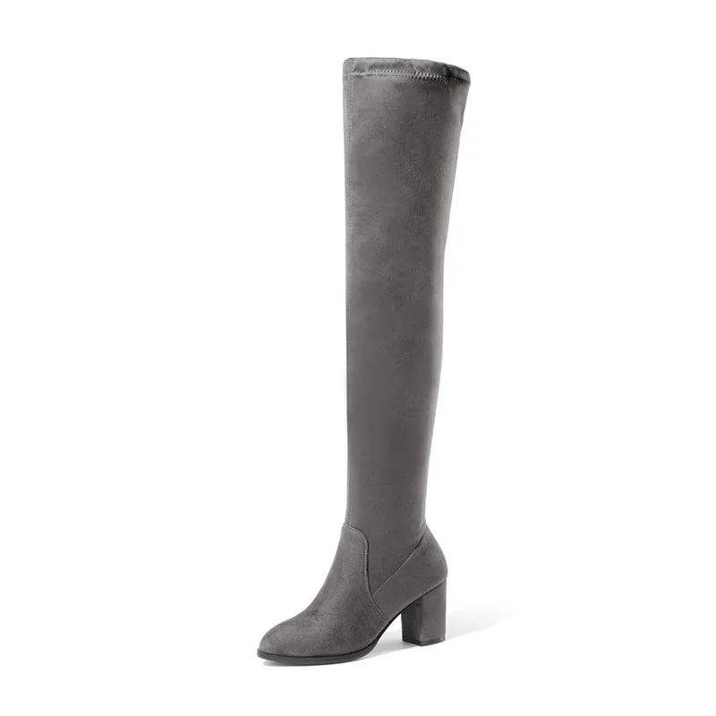 MoonMeek tamaño 33-43 de la moda más de la rodilla botas de las mujeres que acuden muslo botas altas elegante baile de damas gruesa tacón alto botas negro 3