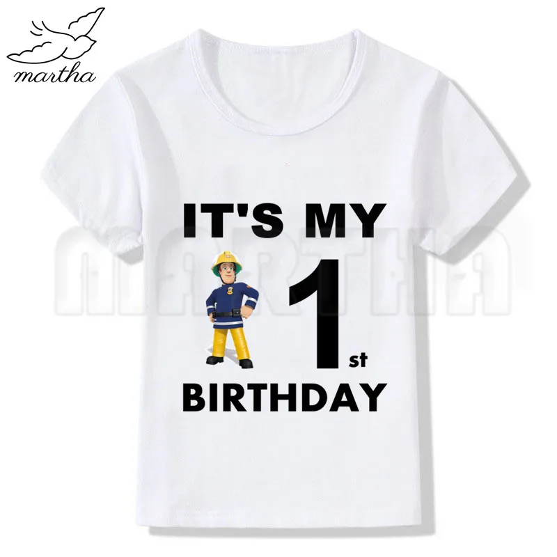 Fireman Sam Cumpleaños Niños T-shirt para Niños de dibujos animados Camiseta Divertida de la Impresión de las Niñas Camisetas Blancas 3