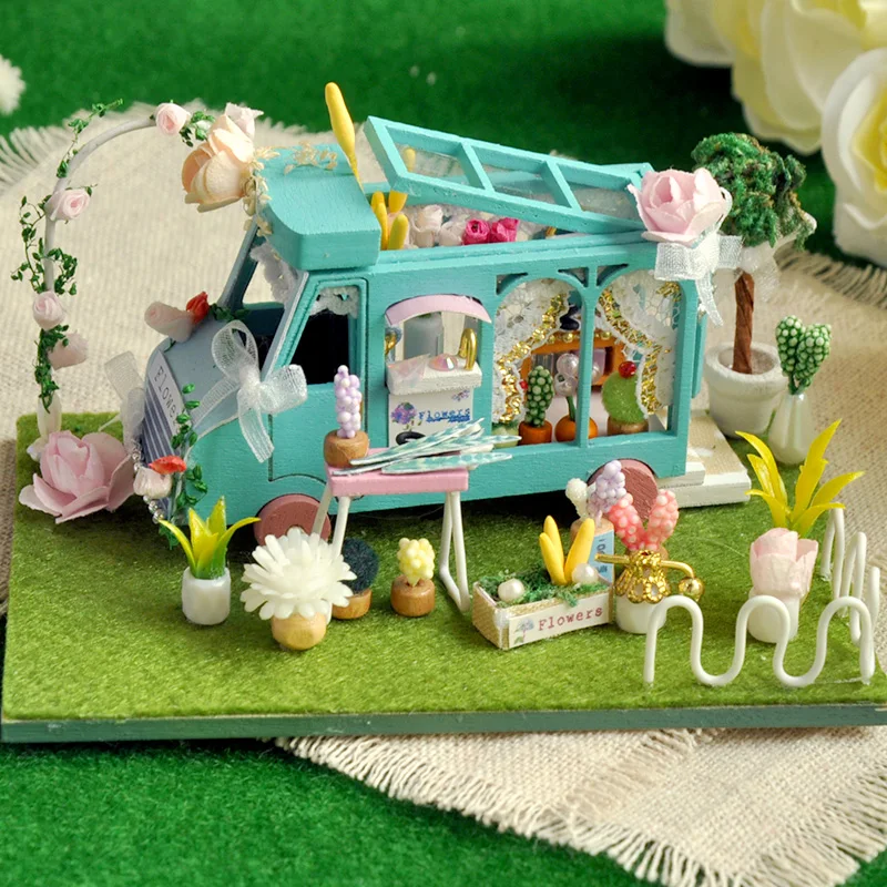 Nuevo DIY Mini Coche de la Tienda de Muñecas Mercado de la Noche de la Flor de Kanto Kit Montado en Miniatura, con Muebles de Casa de Muñecas, Juguetes para los Niños de las Niñas 3