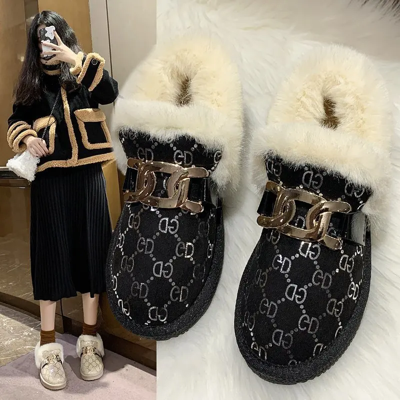 Invierno nueva moda plus de terciopelo zapatos de mujer de moda caliente botas de nieve de las plantas de los pies suaves cómodo antideslizante zapatos de algodón 3