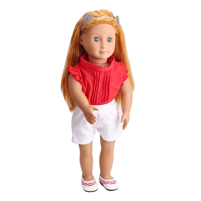 Ropa de la muñeca traje rojo ropa + pantalones cortos blancos juguete de los accesorios se adaptan a 18 pulgadas de Niña de las muñecas y 43 cm de la muñeca del bebé c211 3