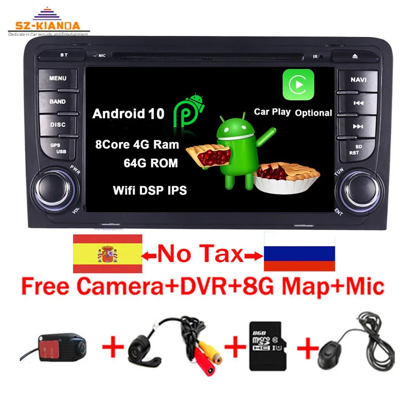 En Stock de Android 10.0 COCHE DVD GPS Para Audi A3 8P 2003-2012 S3 2006-2012 RS3 Sportback 2011 Coche reproductor multimedia radio estéreo 3