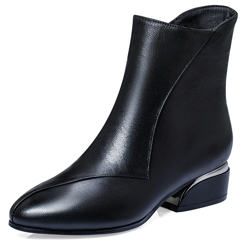 2020 de Invierno de las Mujeres de Tobillo Botas Negro Zapatos de Señora de la Oficina Señaló a Mediados de los Tacones de las Botas de Felpa Caliente botas mujer Otoño Primavera 8746C 3