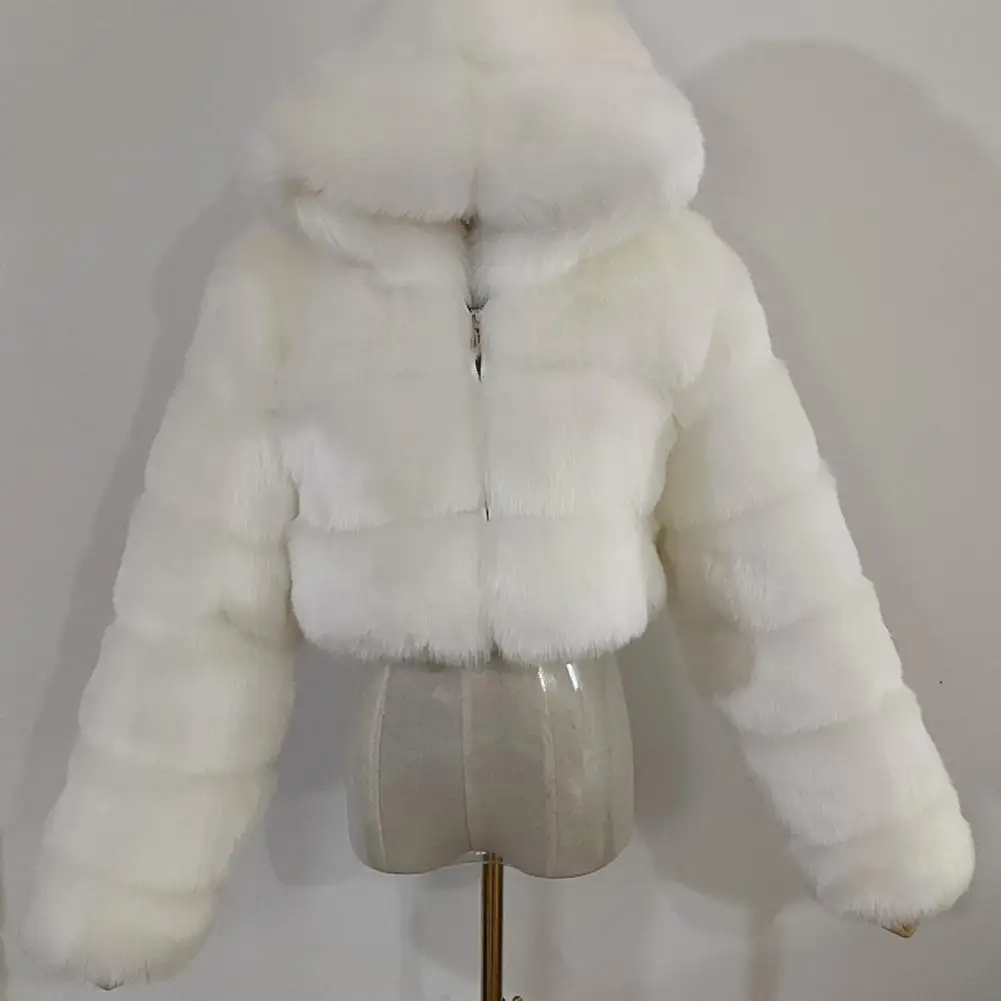 Las mujeres de la Moda de Invierno de Piel Sintética Recortada de la Capa Esponjosa Zip con Capucha Cálida Chaqueta Corta de la Moda chaqueta de abrigo Ropa de Mujer Nuevo Estilo 3