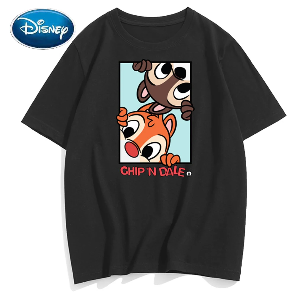 Disney T-Shirt de Moda Chip 'n Dale Ardilla de dibujos animados de Impresión de la Carta de las Parejas Unisex, las Mujeres T-Shirt O-Cuello de Manga Corta Tops 9 Colores 3