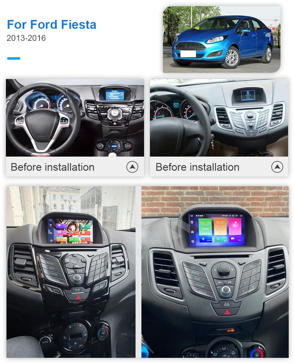 Doble Din Carplay Para Ford Fiesta 2013 2016 Android Reproductor de Navegación GPS del Auto de Audio Estéreo de Radio Grabador Jefe de la Unidad de 3