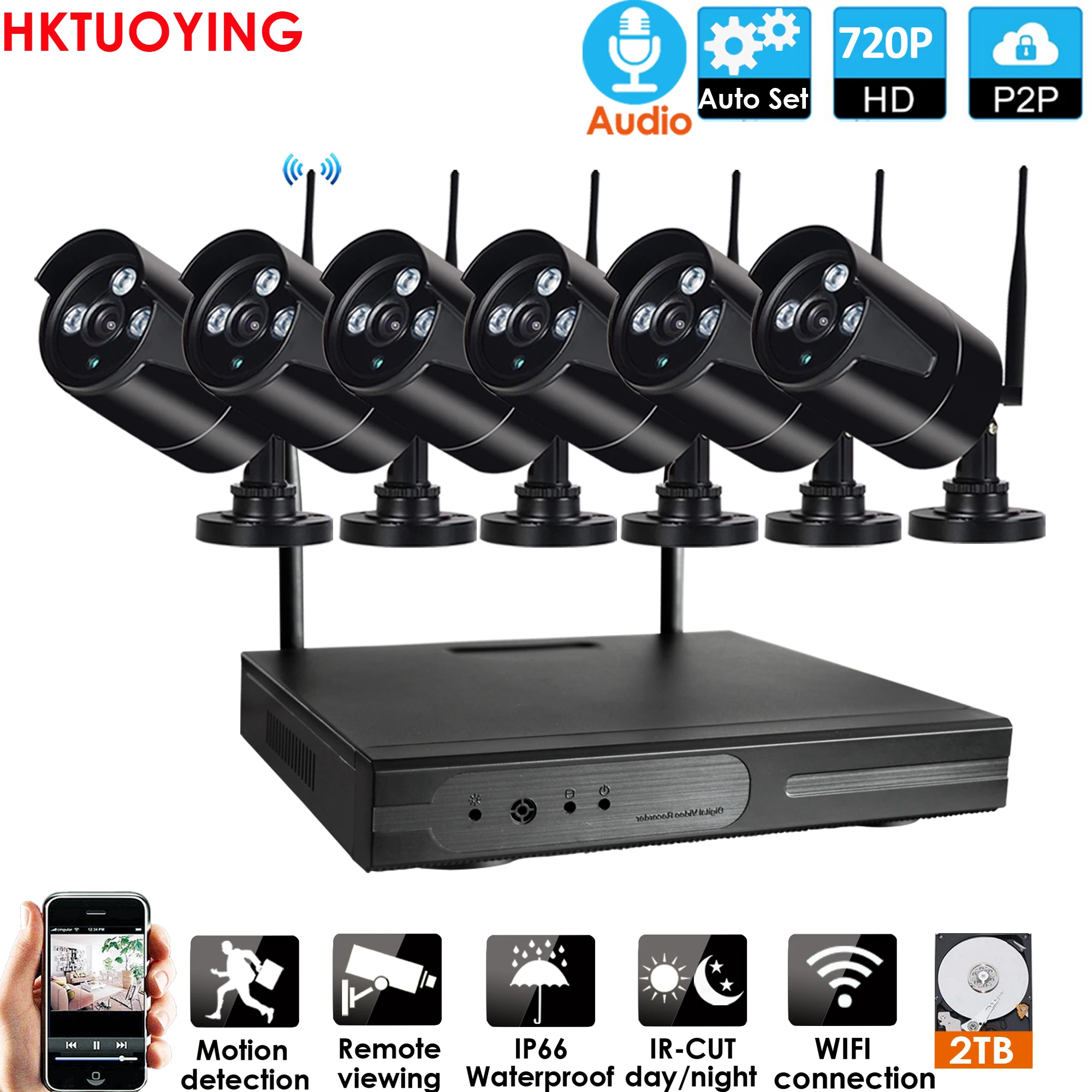 Plug and Play 8CH 1080P audio HD Inalámbrica NVR Kit de P2P 720P Piscina al aire libre de la Visión Nocturna del IR de la Seguridad de la Cámara IP de Wifi Sistema de CCTV 3