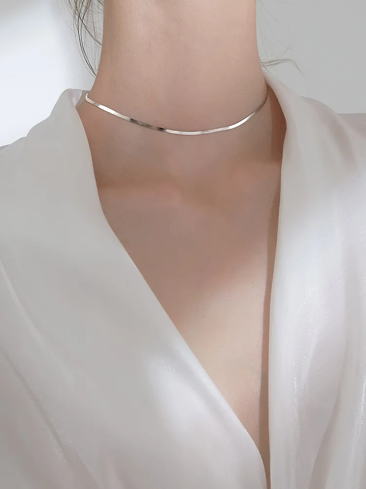 Gargantilla de accesorios S925 collar de la plata esterlina con el ins brillante amplia de clavícula collar de cadena para mujeres regalos de cumpleaños 3