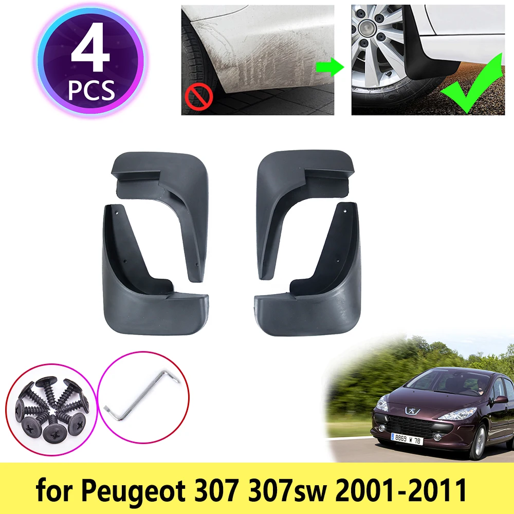 Para Peugeot 307 307sw 2001~2011Mudguards Mudflap Fender tapa de Barro Solapas de protección contra Salpicaduras Accesorios 2003 2005 2006 2007 2009 2010 3