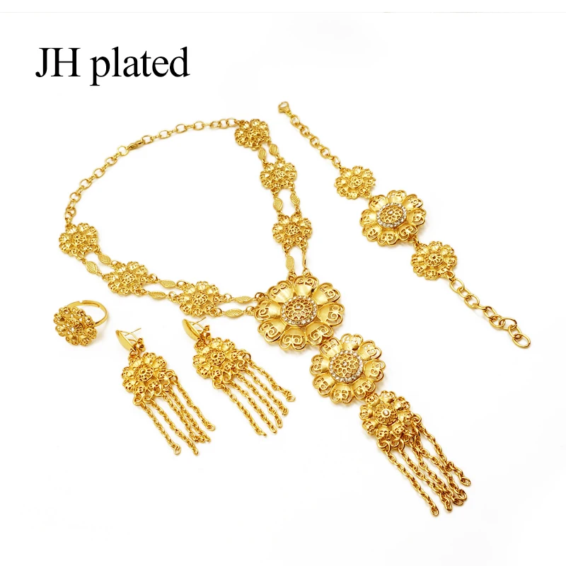 Conjuntos de joyas nuevo collar de oro aretes de dubai Índico africano de novia de flores de la joyería conjuntos de collar de la conjunto de regalos para las mujeres collares 3