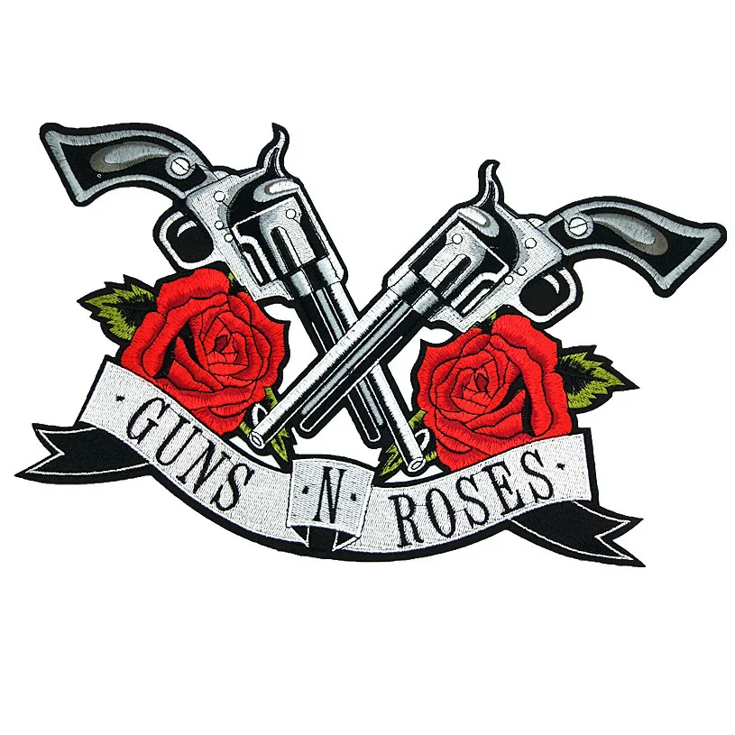 ARMA de fuego y la Rosa Apliques de Flores Ropa Bordado Parche de Tela Engomada de Hierro en Coser el Parche para la Ropa de BRICOLAJE Jeans Chaqueta de Mochila 3