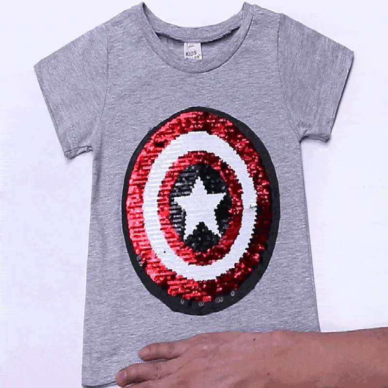Bebé Niños T-shirt la Magia de Lentejuelas de Spiderman, Capitán América de Niña de Manga Corta T-shirt de Moda Niños Bebé Tops Camisetas Ropa para Niños y niñas 3