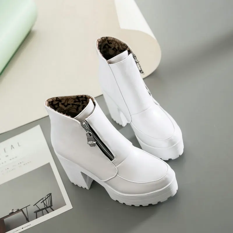 Sgesvier Negro Blanco de la Plataforma de Botas de Tobillo para las Mujeres zapatos de Tacón Alto Botas de Damas Postal de Otoño Invierno Botines de Mujer Botas Zapatos de 2020 3