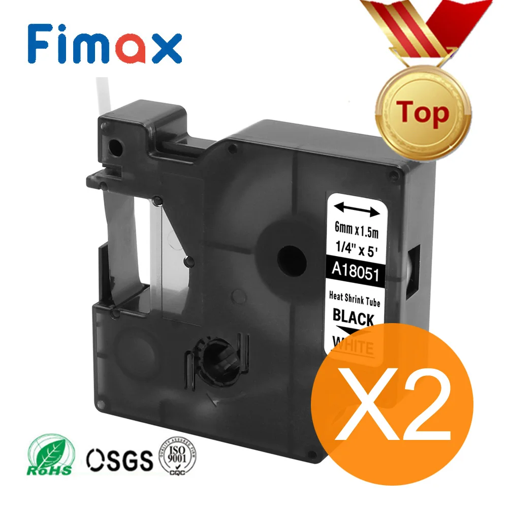 Fimax 2 Pcs Compatibles Dymo Industrial de Calor Tubo Retráctil 18051 18052 18053 18054 18055 18056 Fabricante de Etiquetas DYMO Rhino Impresora de Etiquetas 3