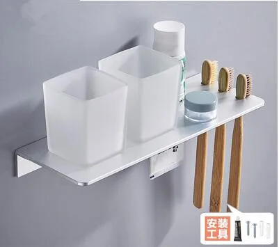 Doble titular de cepillo de dientes con Dientes Titular de Aluminio Negro Vaso y copa titular montado en la pared o de la Uña Libre de productos de baño 3
