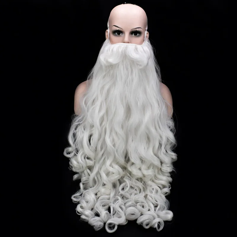 80 cm de Largo Navidad Disfraces Pelucas de Santa Claus Peluca y la Barba de 60cm de Pelo Sintético SantaClaus Cosplay Pelucas + Casquillo de la Peluca 3