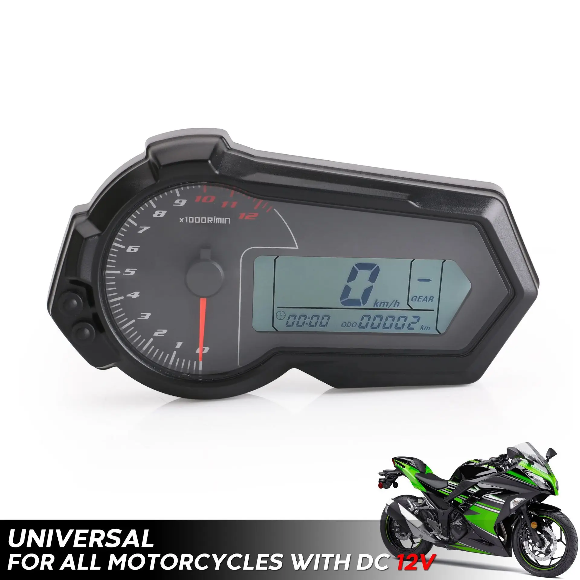 Universal 1200RPM Motocicleta Odómetro, Tacómetro UTV LCD Digital de Velocímetro Para Cilindros de 2,4 N1-6 3