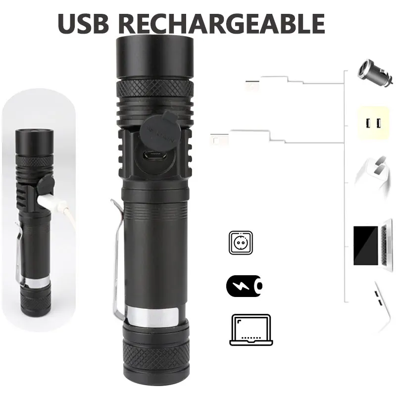 Linterna de LED Ultra Brillante Con T6 LED cuentas de lámpara Impermeable de la Antorcha Zoomable 3lighting modos Multi-función de carga USB 3