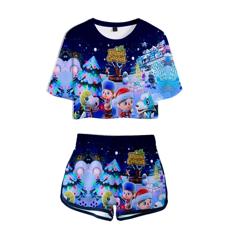 Caliente Juego de Cruce de Anime Animal Trajes Cosplay T-shirt, pantalones cortos Camisetas de Verano de las Niñas de las Mujeres de Manga Corta pantalones Cortos de Deporte de Ejecución Establecido 3
