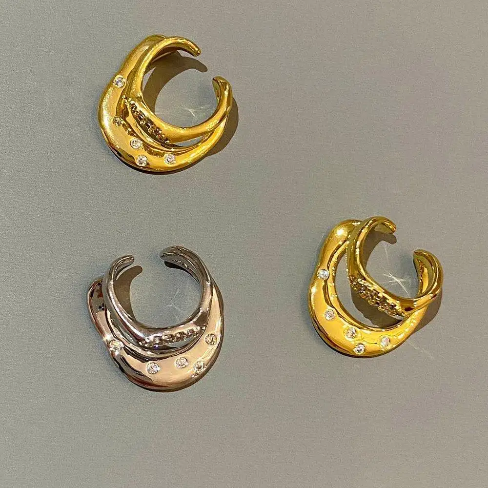 HUANZHI 2020 Doble de Circón Rhinestone Metal Geométricas Irregulares de Oro de Plata de Color No Perforado el Hueso del Oído Clip para las Mujeres de la Joyería 3