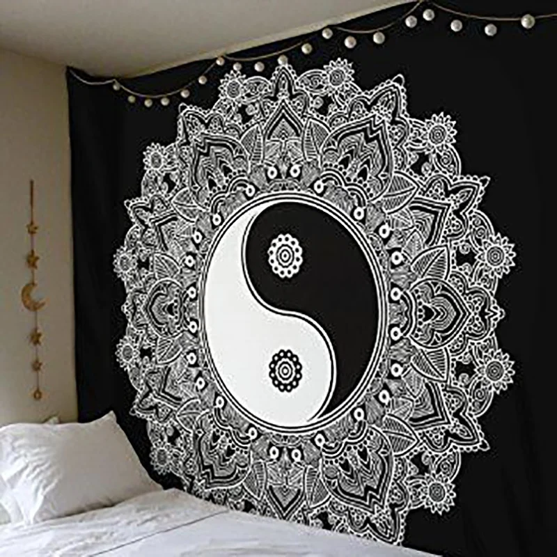 Bohemia en blanco y negro de tela de tapicería,multi-función de tapiz,Mandala mesa de paño, paño de muro, usable manta 3