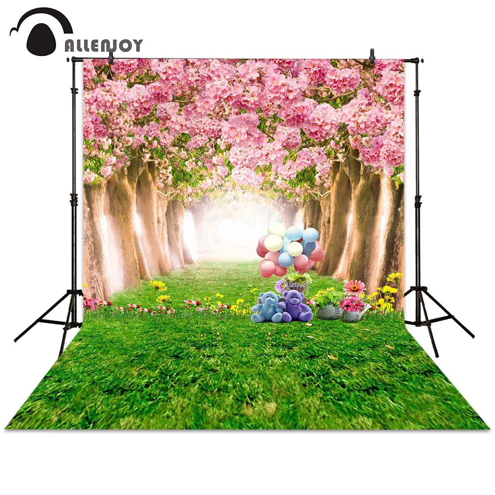 Allenjoy fondo de la fotografía de la primavera de dibujos animados bosque de juguete globo árbol de flor de Pascua telón de fondo sesión de fotos de fotografía foto estudio 3