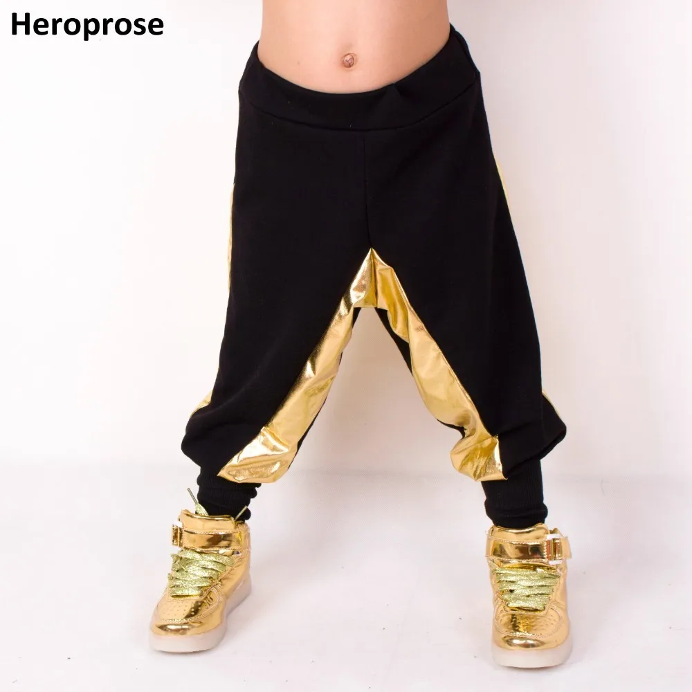 Heroprose de la Moda de Niños de Adultos de Baile Hip Hop Pantalones de la Ropa de los Niños pantalones de Chándal de Desempeño en el Escenario de Jazz Oro Negro harén pantalones 3