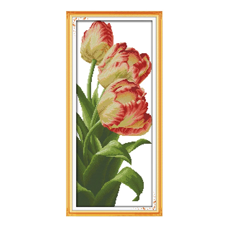 Tulip flor impresa de punto de Cruz, Kits de 11ct 14ct Tela de Lienzo Bordado de la Decoración del Hogar de punto de Cruz Bordado Costura Conjunto 3