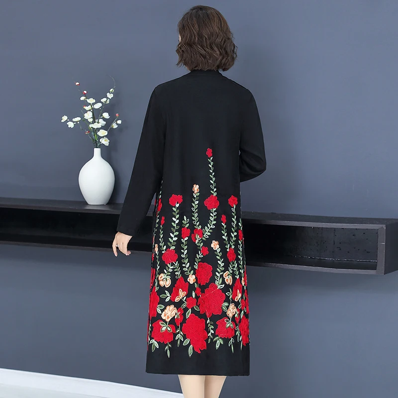 La moda de 2019 Nueva Primavera Otoño Trinchera Larga Chaqueta de Gamuza de las Mujeres Abrigos de Gran Tamaño 5XL Femenino Delgado bordado Floral Cazadora 3