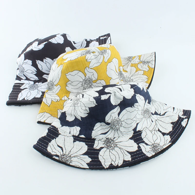 Sol de verano Sombrero de Panamá Sombrero de Cubo de las Mujeres de la Moda de Cubo Chicas de Tapa Reversible Bob chapeau Damas Femme Floral Pescador Sombrero 3