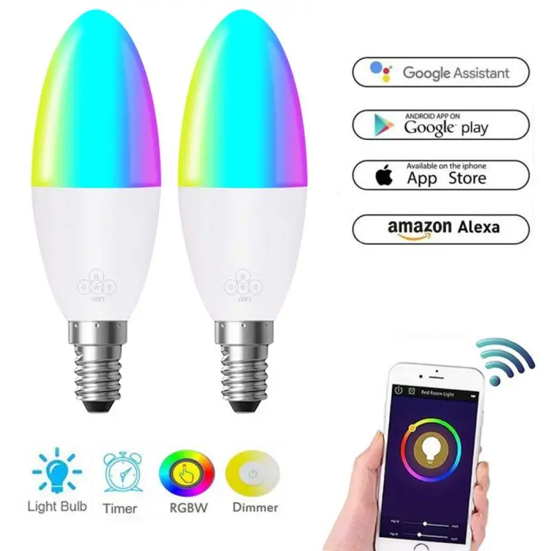E14 E27 LED de la Lámpara LED Bombilla Tuya App de mando a distancia wifi Smart Bulbo de 6W LED RGB bombilla de trabajo con Alexa Echo principal de google Apple siri 3